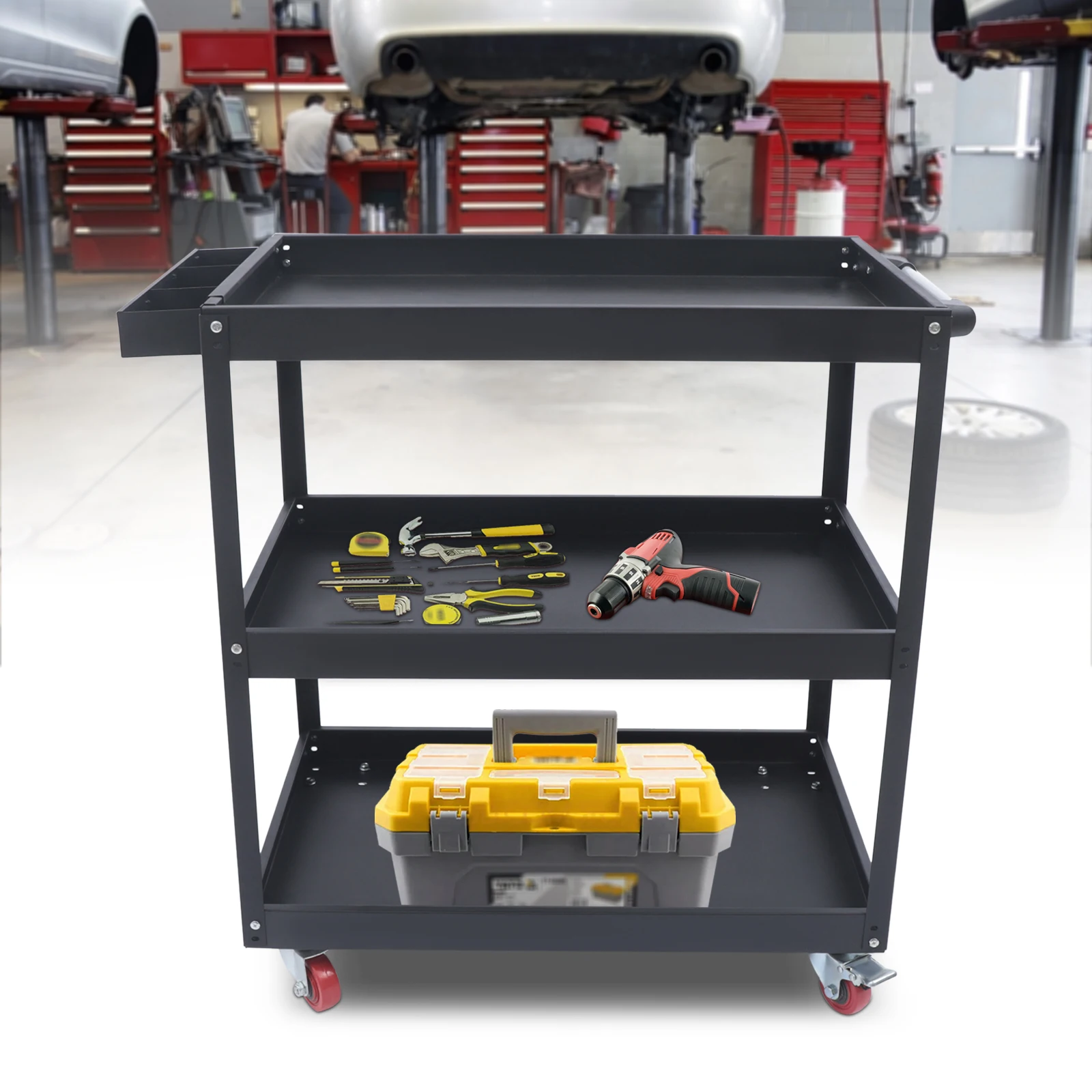 

3 Tier Rolling Tool, Industrial Service, Heavy Duty Steel Utility Cart, Tool Organizer, Design for Garage