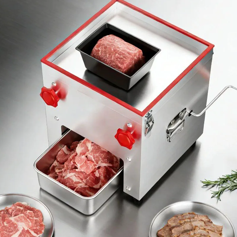 Compact Table Top Meat Slicer Stainless Steel Anti-Rust Body Wide Feeding Tray Overload Protection Portable Meat Processing