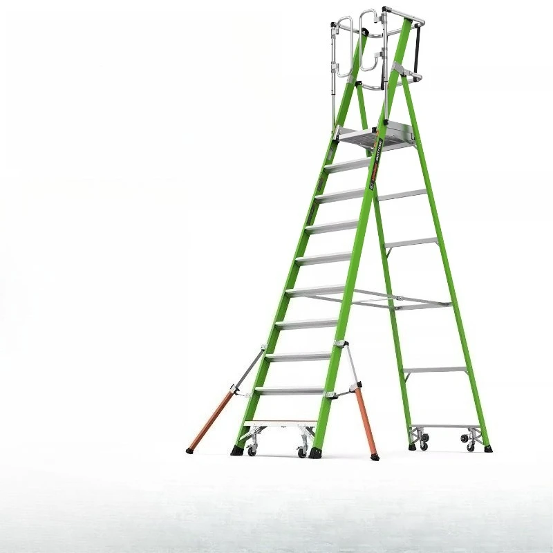 

FRP insulated industrial platform ladder folding herringbone ladder warehouse climbing safety cage ladder