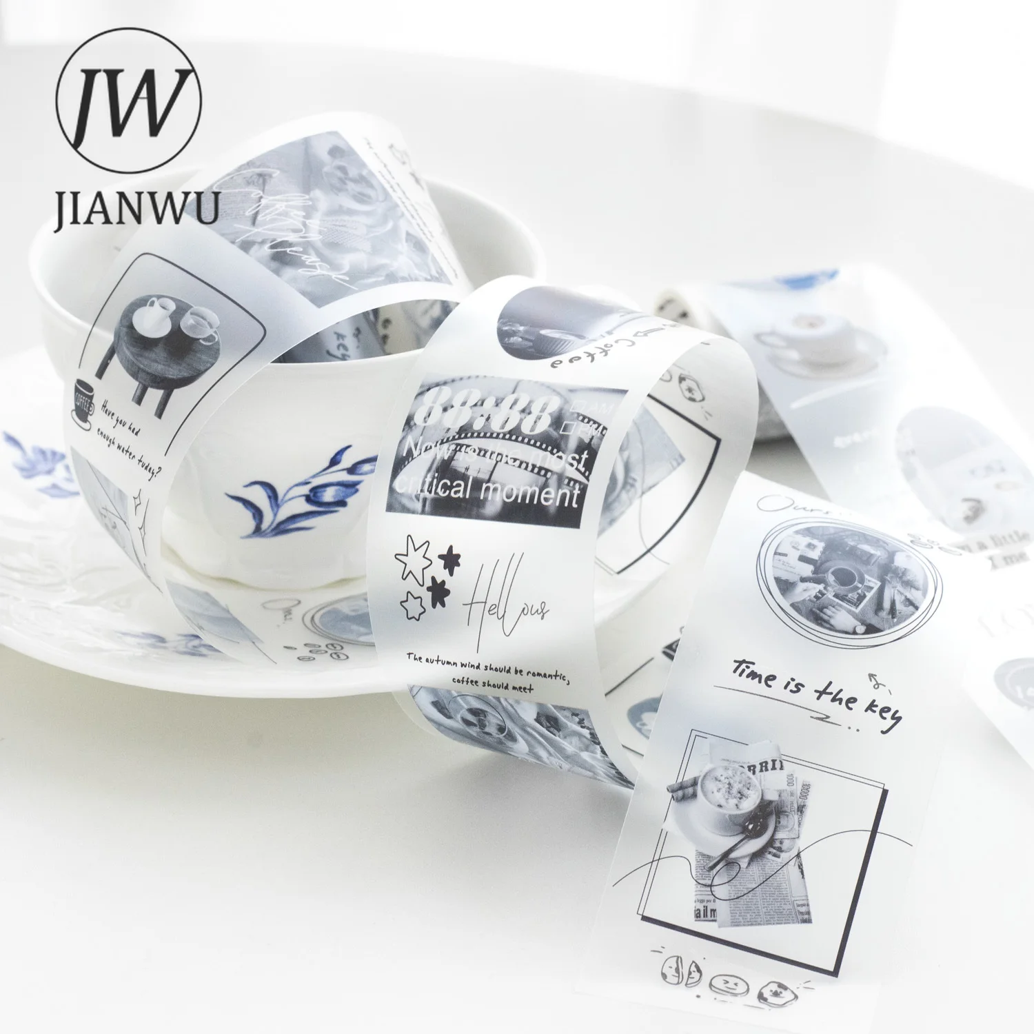 JIANWU The Poems for Coffee Series Vintage Landscaping Material Collage PET Tape Creative DIY Journal Stationery