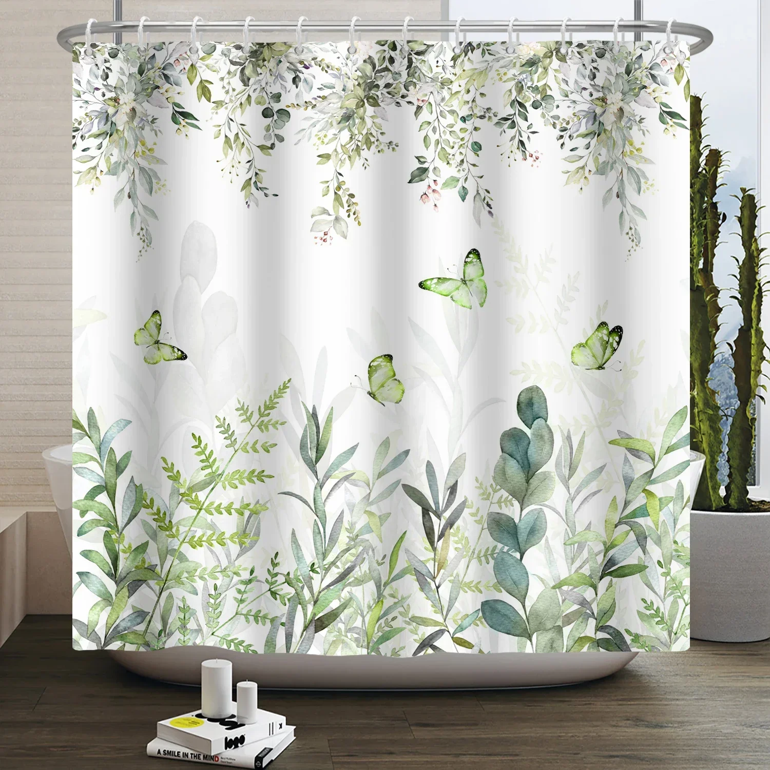 Watercolor Green Leaf Shower Curtain for Bathroom Vines Plant Nordic Minimalist Polyester Botanic Curtain for Home Hotel