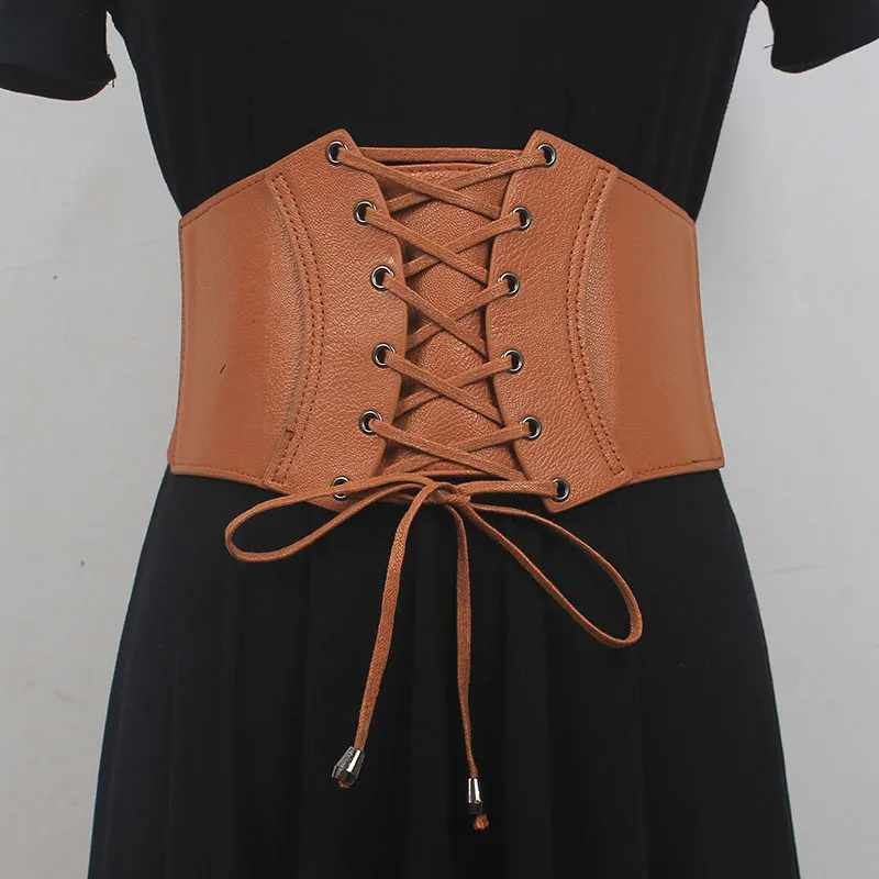 

Women's Runway Fashion Elastic PU Leather Cummerbunds Female Dress Corsets Waistband Belts Decoration Wide Belt R2059