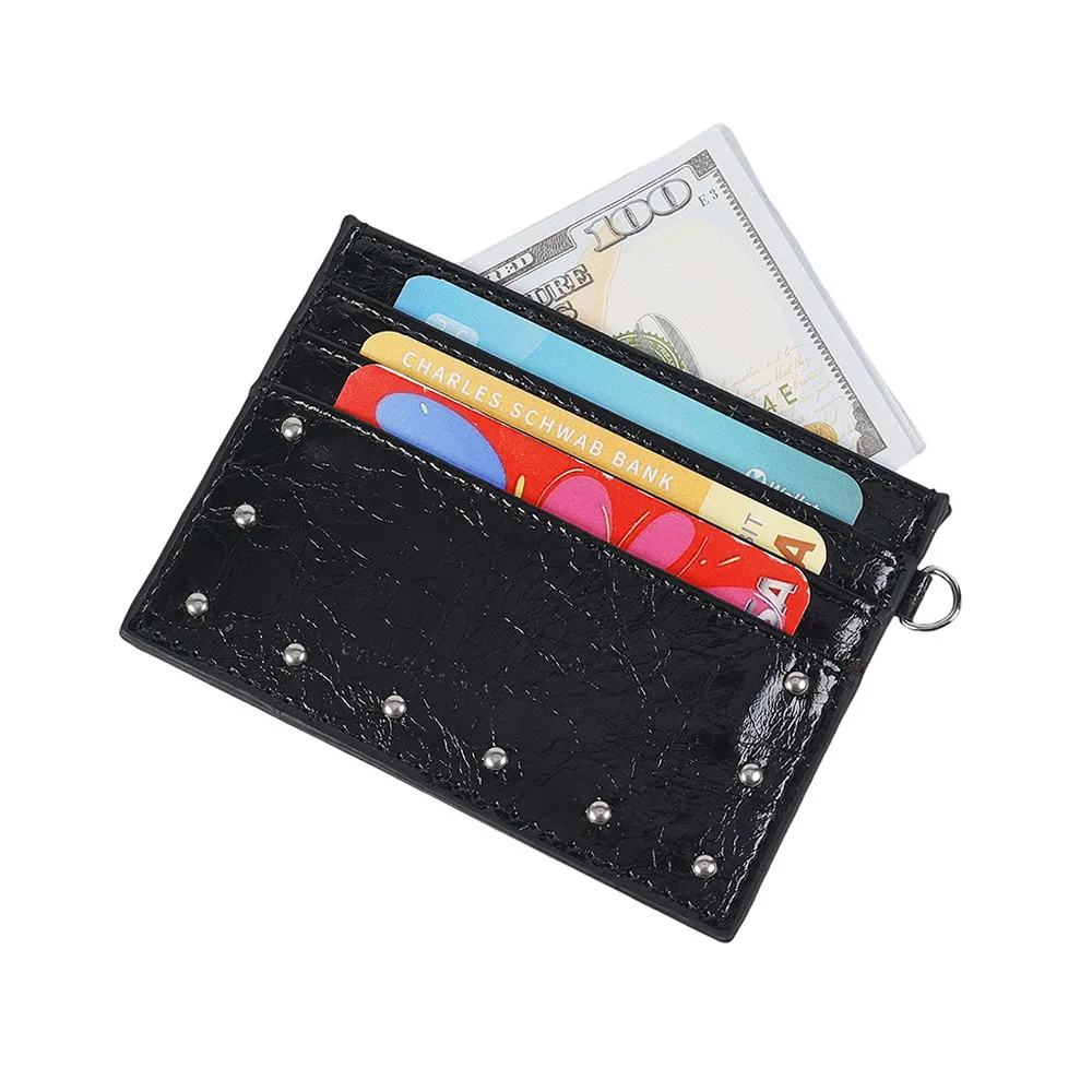 Women Fashion PU Leather Compact Card Holder Wallet Purse Ladies Multi Slot Rivet Daily Travel Casual Business Clutch Bag