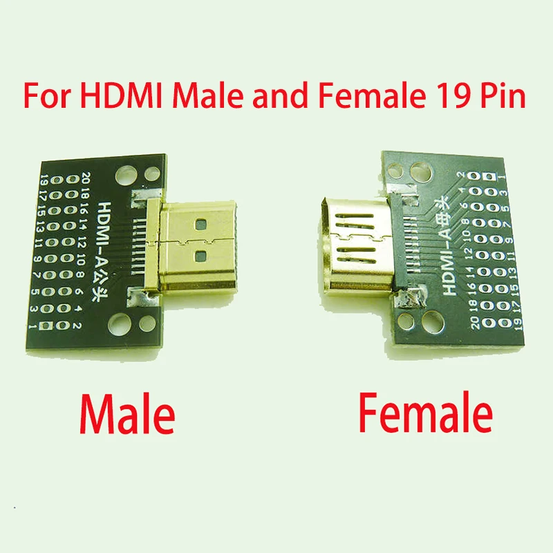 1PCS For HDMI Test Female Socket 19Pin Connector Gold-plated Strip PCB Board Male Socket Pin Adapter board Test Board Type A