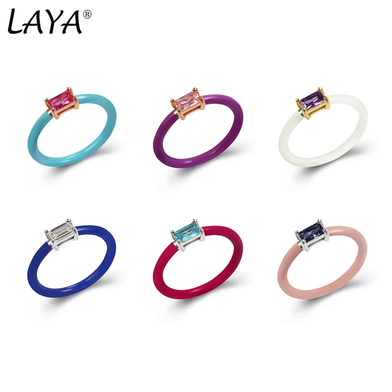 Laya 925% 100 Sterling Silver colore sintetico cristallo moda anello da dito per le donne gioielli di fascino smalto fatto a mano 2024