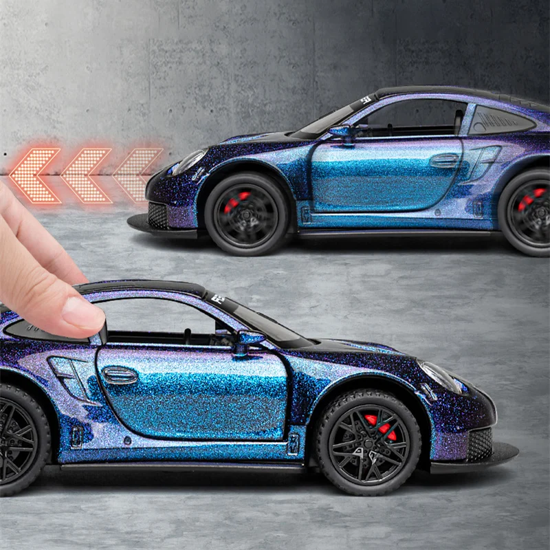 1:32 911 GT3 RS Alloy Sports Car Model Diecast Metal Racing Car Vehicles Model High Simulation Sound and Light Children Toy Gift