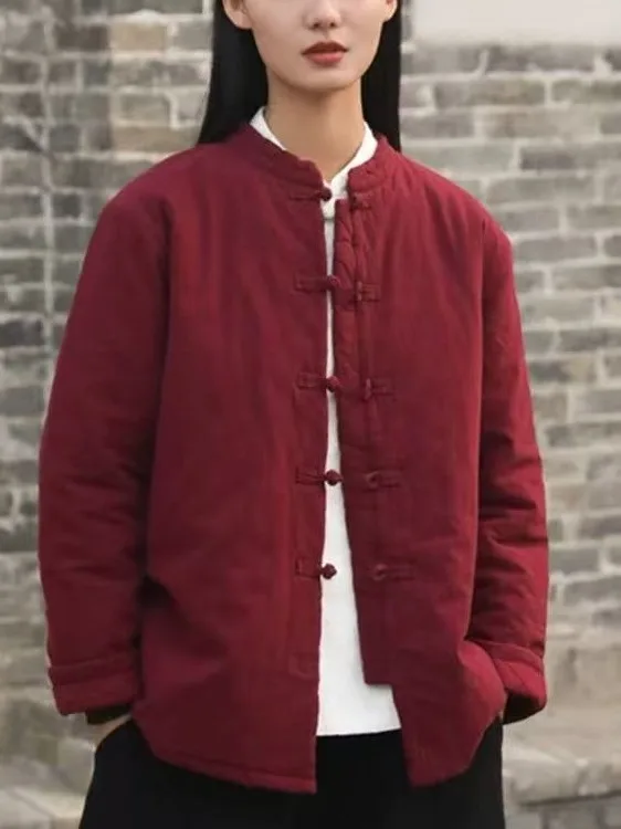 

Стильная хлопковая куртка для женщин: осенне-зимнее пальто в китайском стиле с пуговицами, утепленное хлопком, для занятий тай-чи, ретро-дизайн