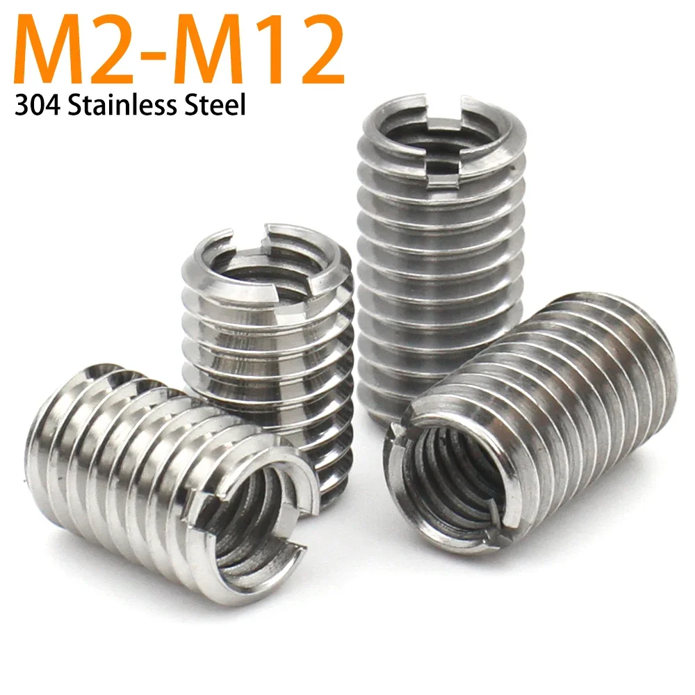 1/2/3/5/10pcs M2-M12 Stainless Steel Sotted Inside Outside Self Tapping Thread Insert Adapter Screw Nuts Sleeve Converter Nut