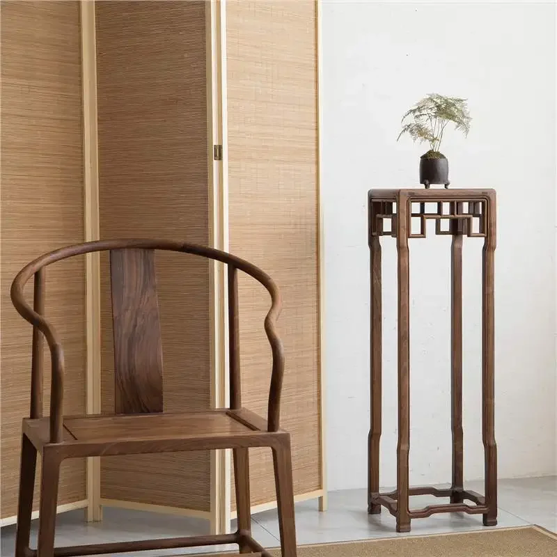 Nuevo soporte de flores de nogal negro Zen chino norteamericano, totalmente de madera maciza, sala de estar, moderno, sencillo, ligero, de lujo, con borde de suelo de olmo fe