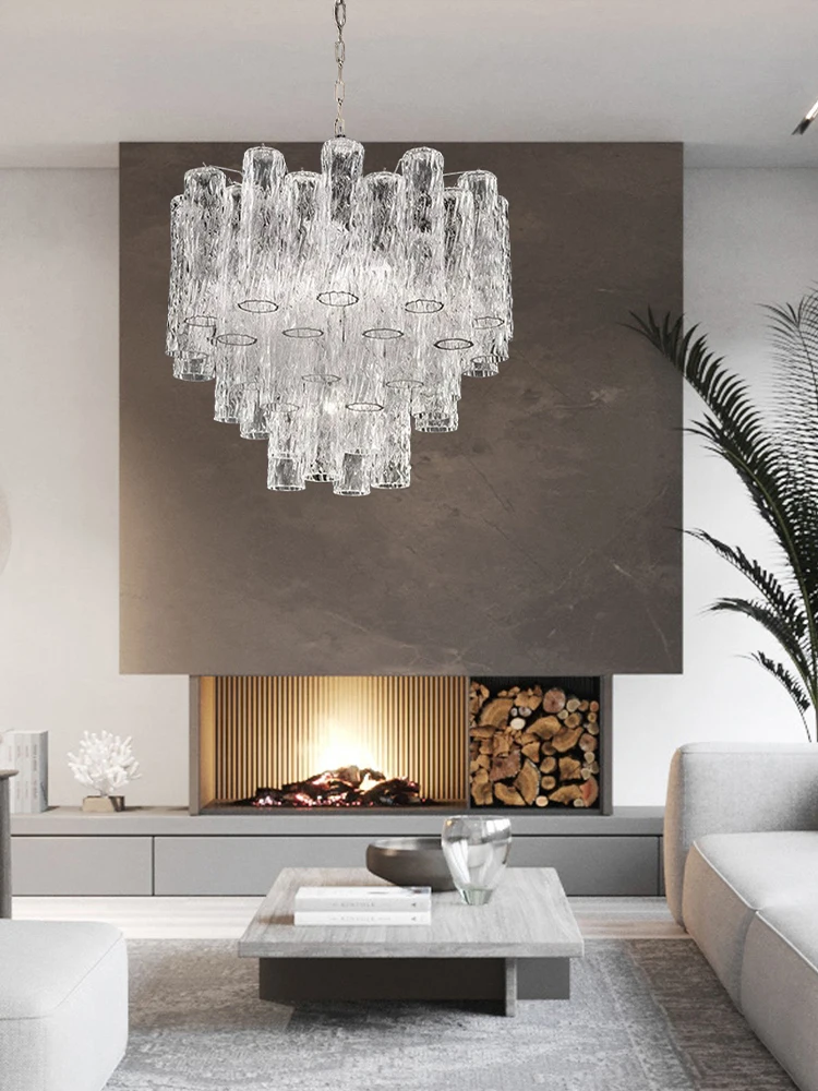 Artistic Cylindrical Icicle Texture Ceiling Chandeliers Home Led Lighting Fixture Hanging Lamps Living Room Lampa Sufitowa
