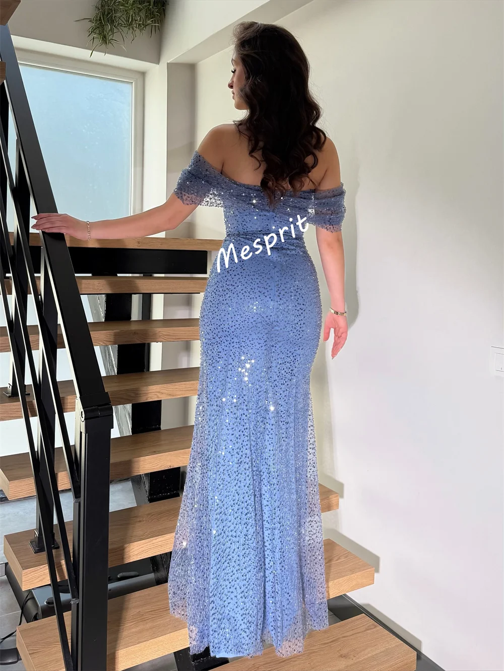 Abito da sera di lusso personalizzato Piega Occasioni su misura Abiti lunghi a tromba con spalle scoperte Occasioni su misura Festa scintillante