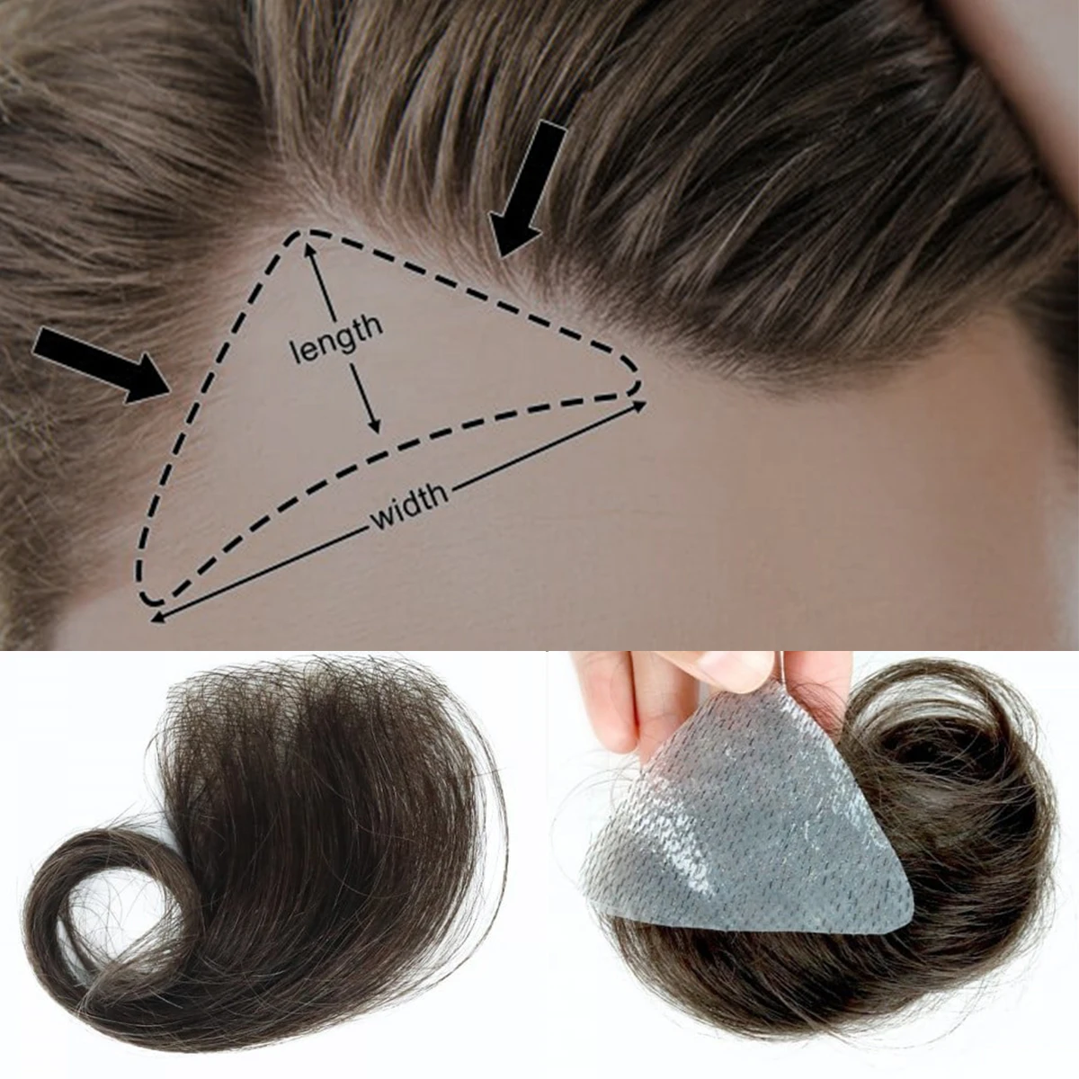 رقع شعر معبد صغيرة الحجم باللون الأسود الطبيعي للرجال والنساء قطعتين من قطع الشعر لتساقط خط الشعر بقاعدة من البولي يوريثان #1