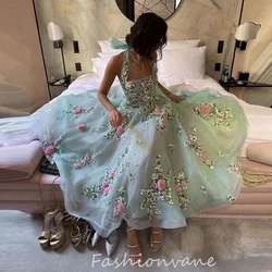 Fashionvane CustomizedOrganza Prom Dresses V Neck Floral Appliques Evening Dress Ruched Halter A Line Formal Occasion Party Gown