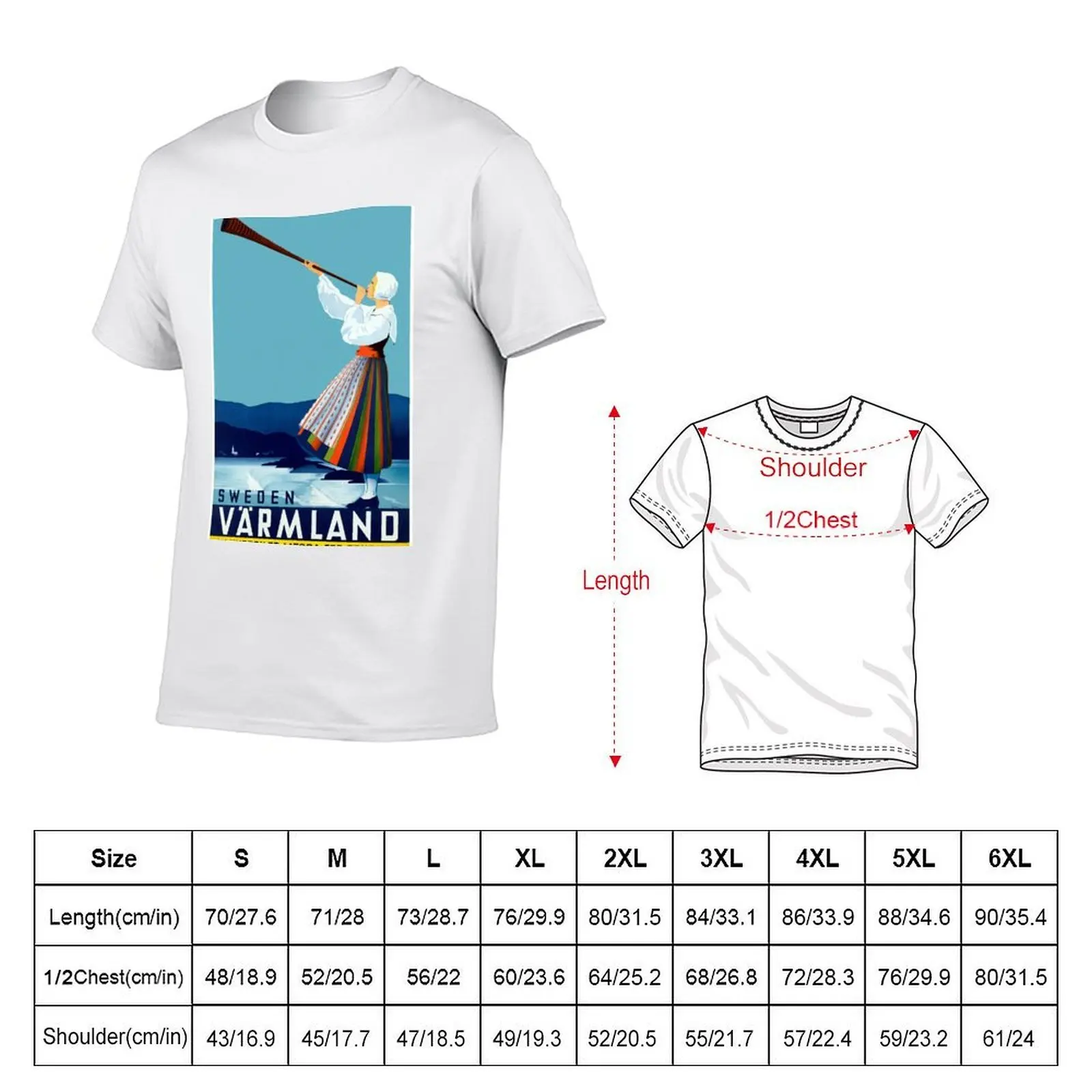 Sweden Varmland V?rmland Vintage Poster Restored T-Shirt Breathable Basic Cotton T-Shirt