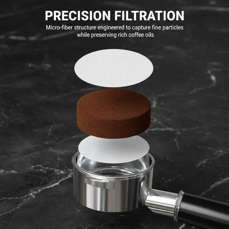 Filtro de Papel para Cafeteira Espresso, Compatível com 51, 53, 54, 58mm, 100 ou 500 Unidades, Não Branqueado, Projetado para Cafés e Uso Doméstico, Preparo Rápido
