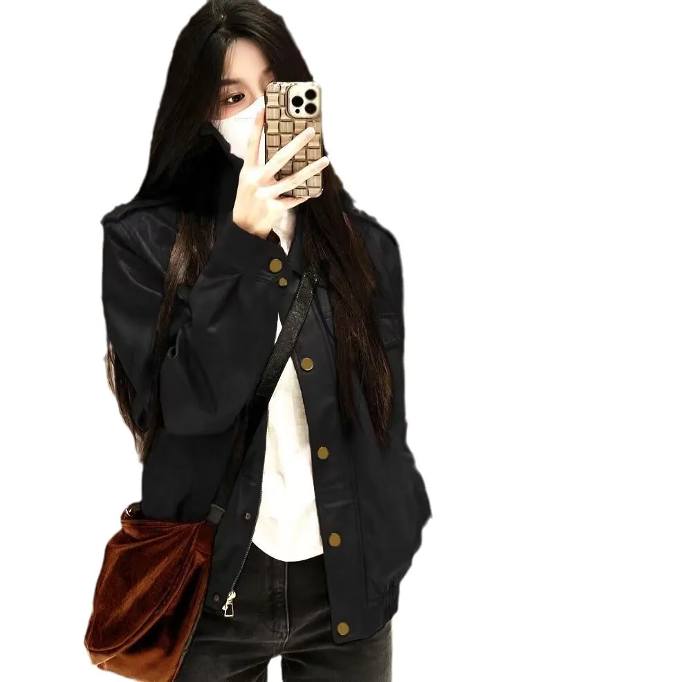 Pu Faux Leather Coat Women Casual Solid Jackets Long Sleeves Turn Down Collar Single Breasted Straight Streetwear 2025 Autumn
