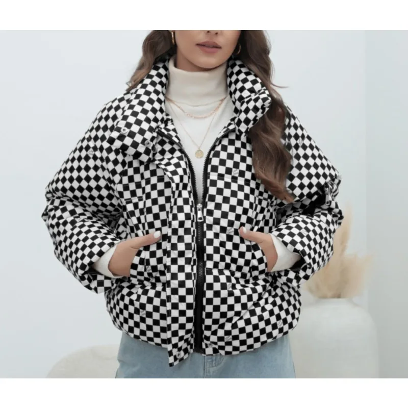 معطف منقوشة المرأة سترة الخبز الملابس الدافئة أسفل سترة مبطنة المرأة سترة مبطنة