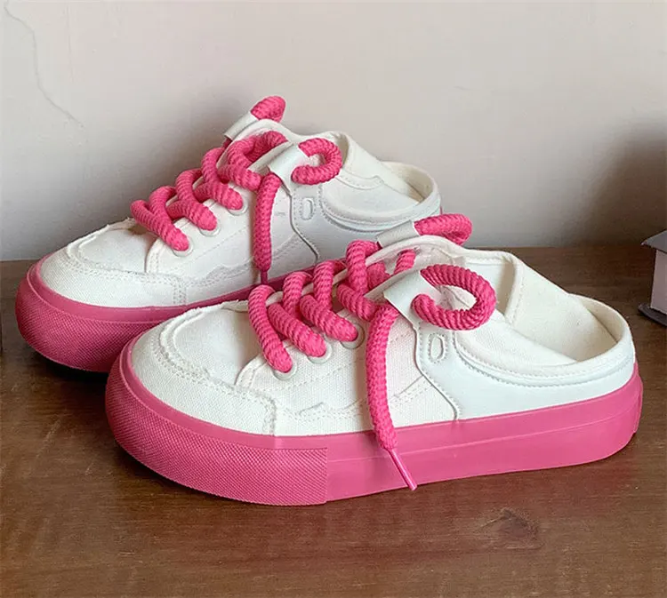 Zapatos blancos pequeños con cordones, zapatillas de lona transpirables, suela gruesa, informales, con cordones, primavera y verano, 2023