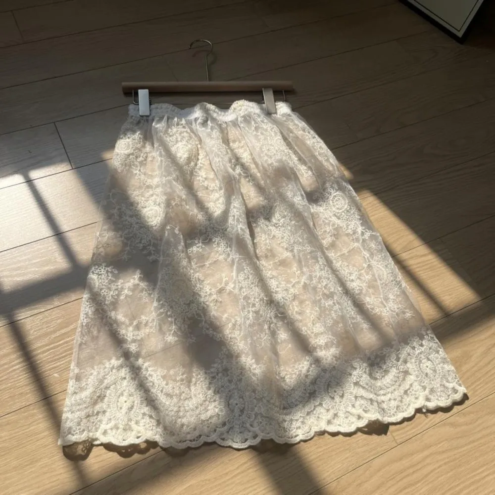 High Waist Lace Underskirt Slips Sweet Long Mesh Underskirt Slips Dress Embroidery Flower Transparent Safety Skirt Petticoat image 4