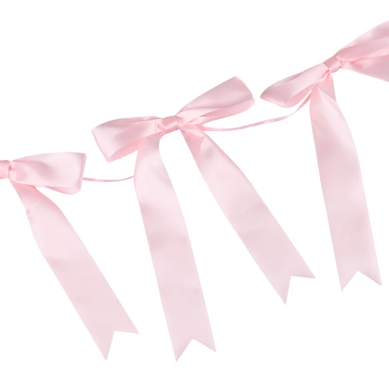 1 Set Rosa Schleifenband Hängende Girlande für Kindergeburtstag Hochzeit Babyparty Dekoration Weihnachten Satinband Heimdekoration – Detail 8