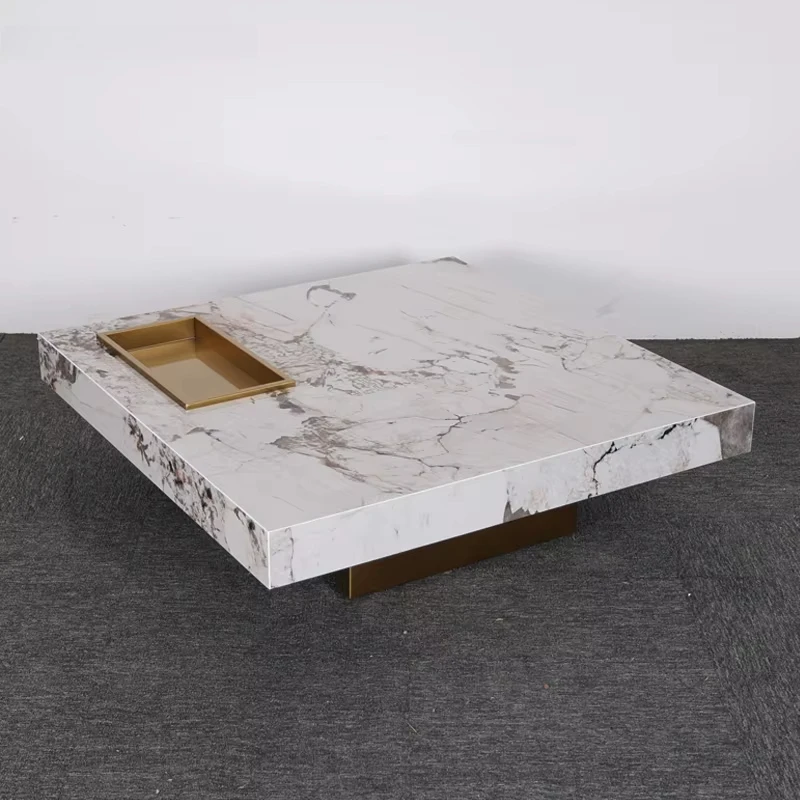 Luxury Modern Block Square Rectangle Living Room Center Black Tea Coffes Table Marble Sintered Stone Coffee Table for Home