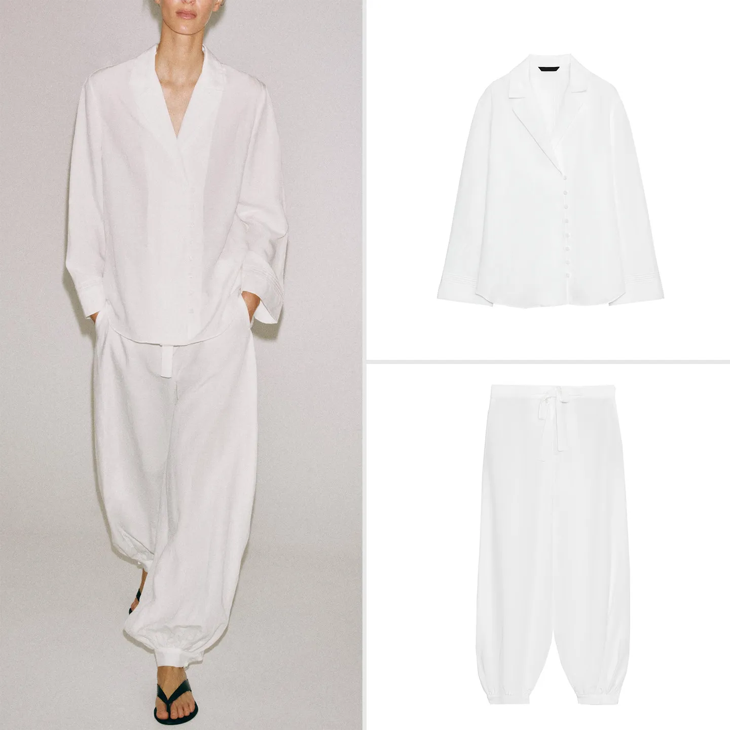 

Women's Long Sleeve Button up Collared Shirt Lantern Pants Summer Fashion Set ZADATA Brand 2026 New Style Mid-Waist Lyrical P...