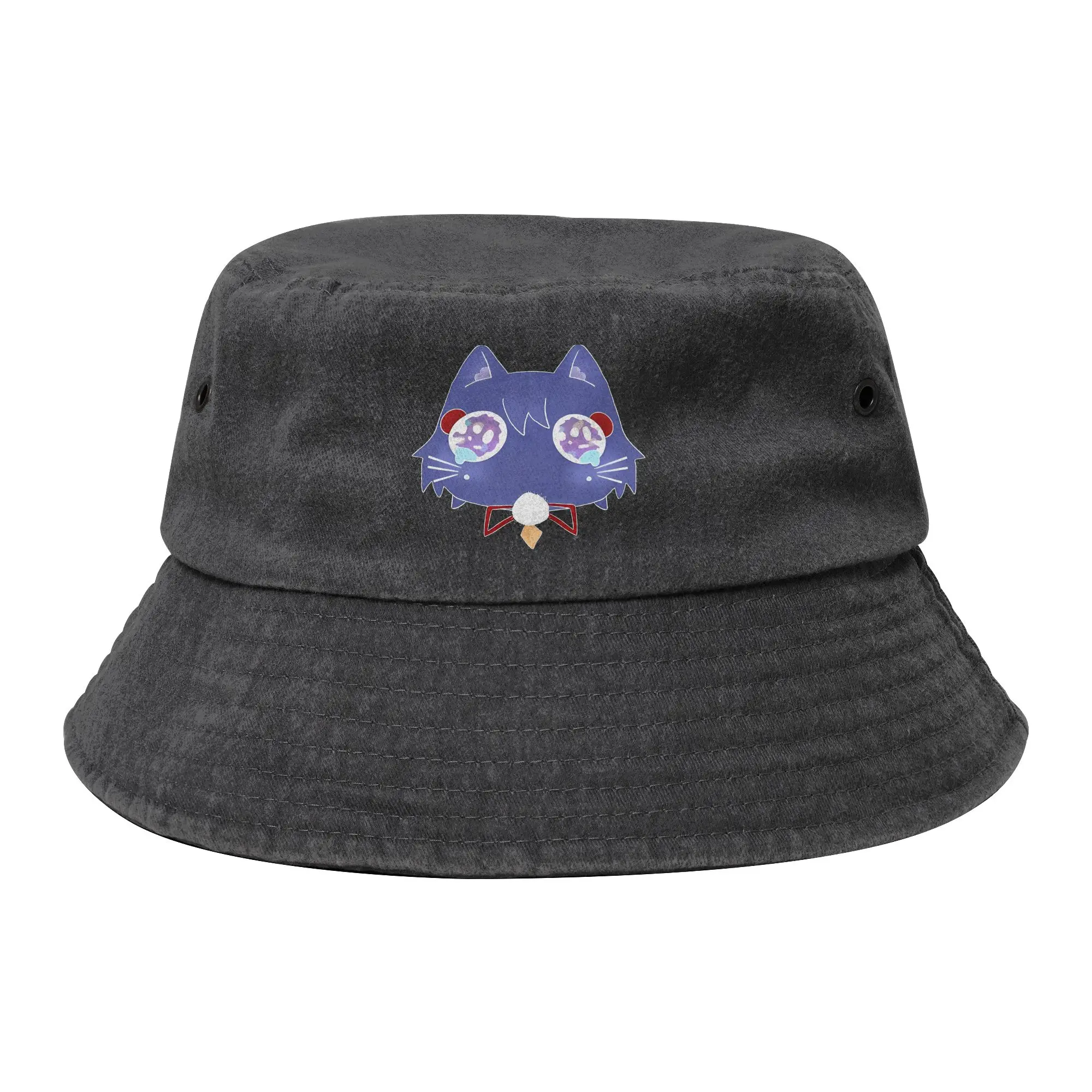 Scarameow Wanderer cat Bucket Hat for Teen Summer Genshin Impact Distressed Washed Floppy Hat for Outdoor Sport Fisherman Hats