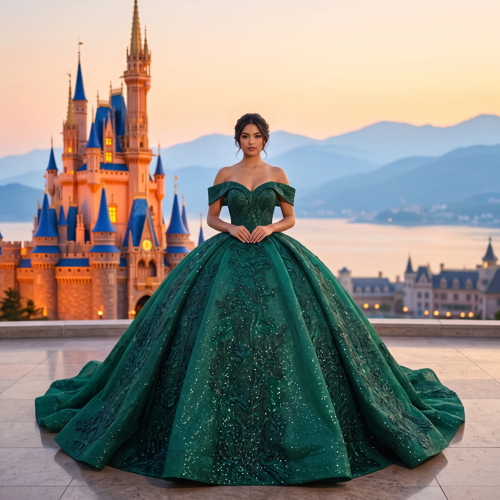 Green Ball Gown Customized Bling Shining Quinceanera Dresses Classic Off The Shoulder Dresses For Prom Vestidos De Quinceañera