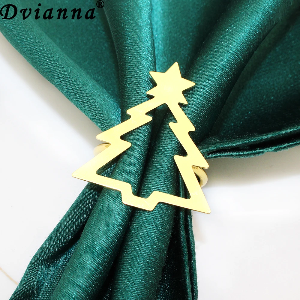 6 ชิ้นคริสต์มาสแหวนผ้าเช็ดปาก Hollow Out Xmas Tree ผู้ถือผ้าเช็ดปาก Gold Serviette Buckles สําหรับคริสต์มาสงานแต่งงานตกแต่งตาราง