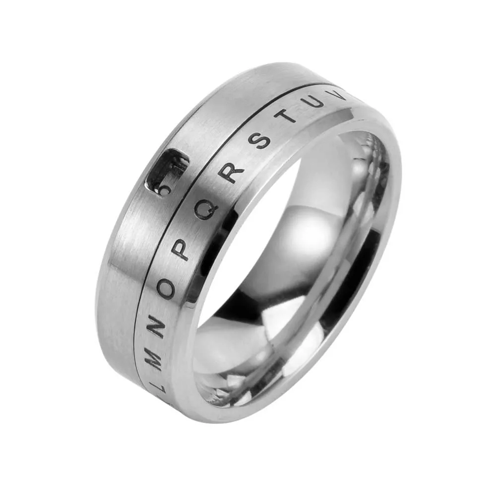 Herren-Spinnerring aus Edelstahl, drehbar, Zahlen und Buchstaben-Design, verstellbar, urbaner Hip-Hop-Schmuck, Punk-Stil, Unisex-Geschenke