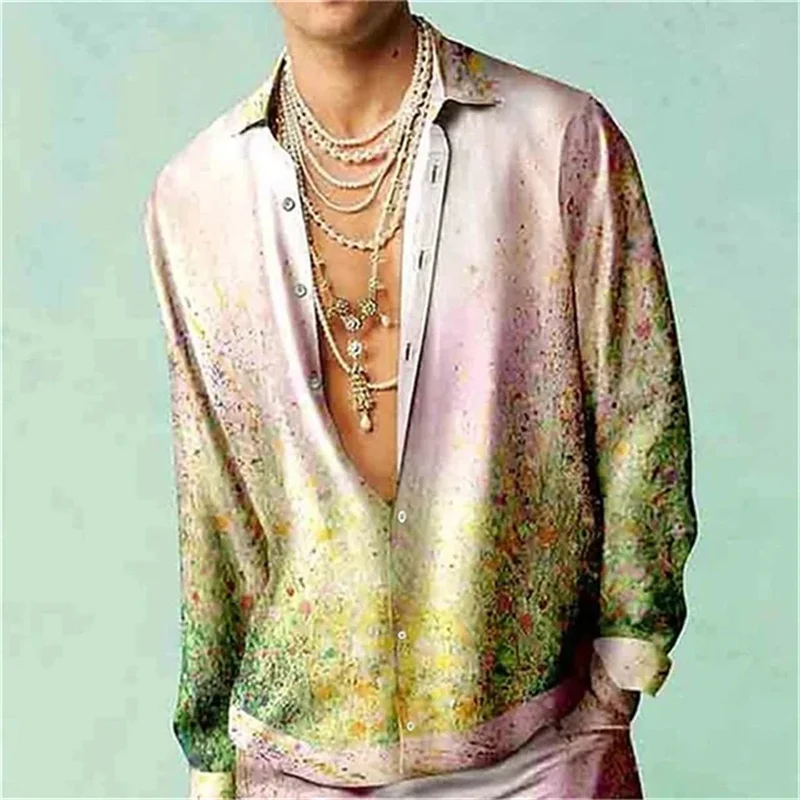 2025 Summer Men's Long Sleeve Shirt, 3D Printed Collar Shirt, Men's and Women's Fashion Shirt, Classic Collar Design,