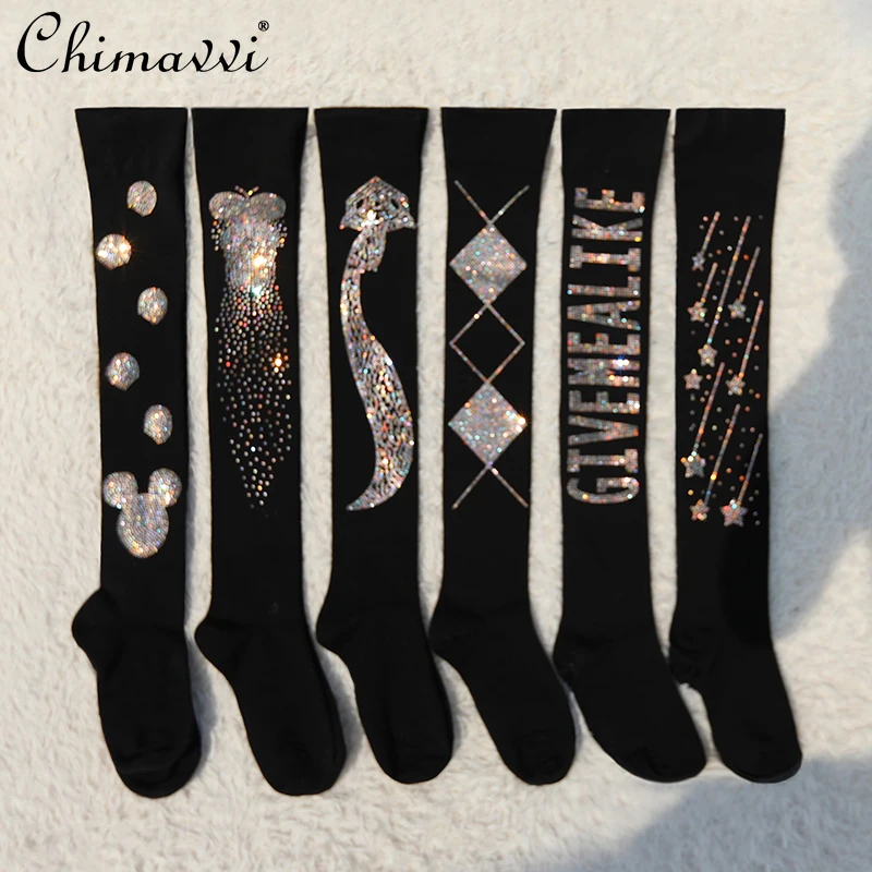 

2021 Spring and Autumn New Over-the-Knee Warm Cotton Non-Slip Socks Korean Fashion Cute Slim Colorful Crystals Thigh High Socks