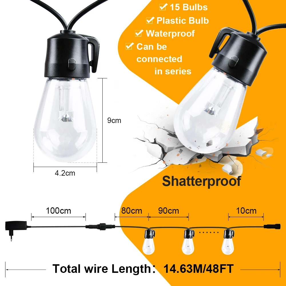18M 30M ST38 LED-Außenlichterkette, bruchsicher, wasserdicht, 2200K Lichterkette für Weihnachtsbaum, Garten, Hochzeit, Dekorlampe – Detail 24