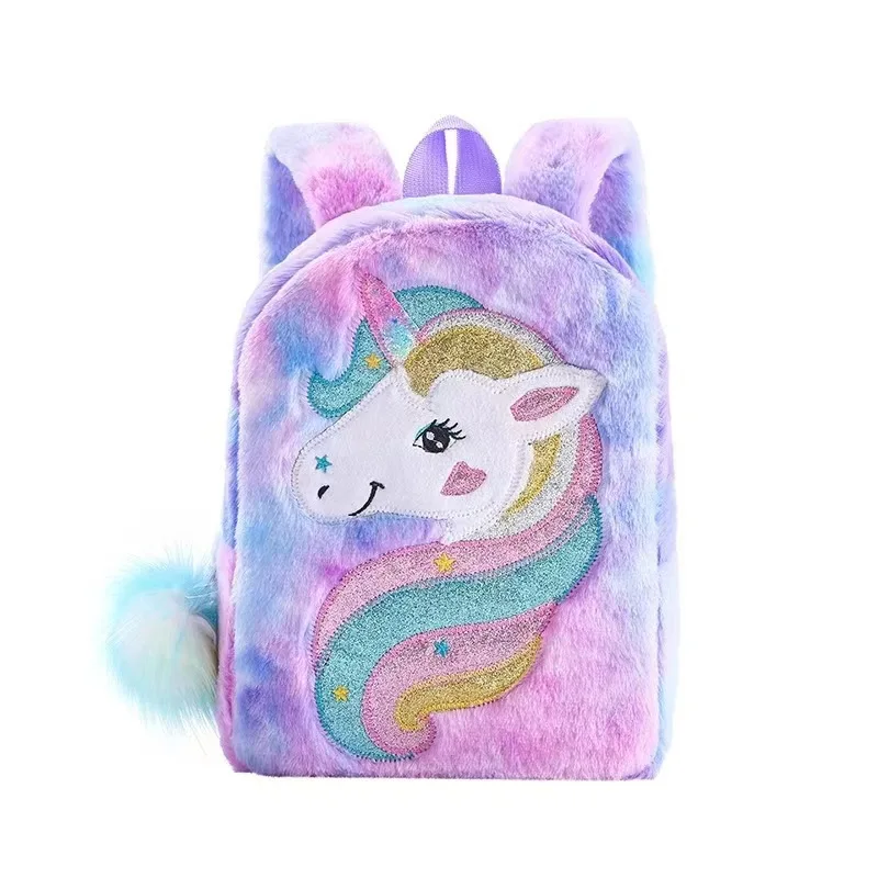 Kids Backpack Kids School Bag Fashion Large Capacity Children Girls Unicorn Plush Tie-Dye Bag Mochila