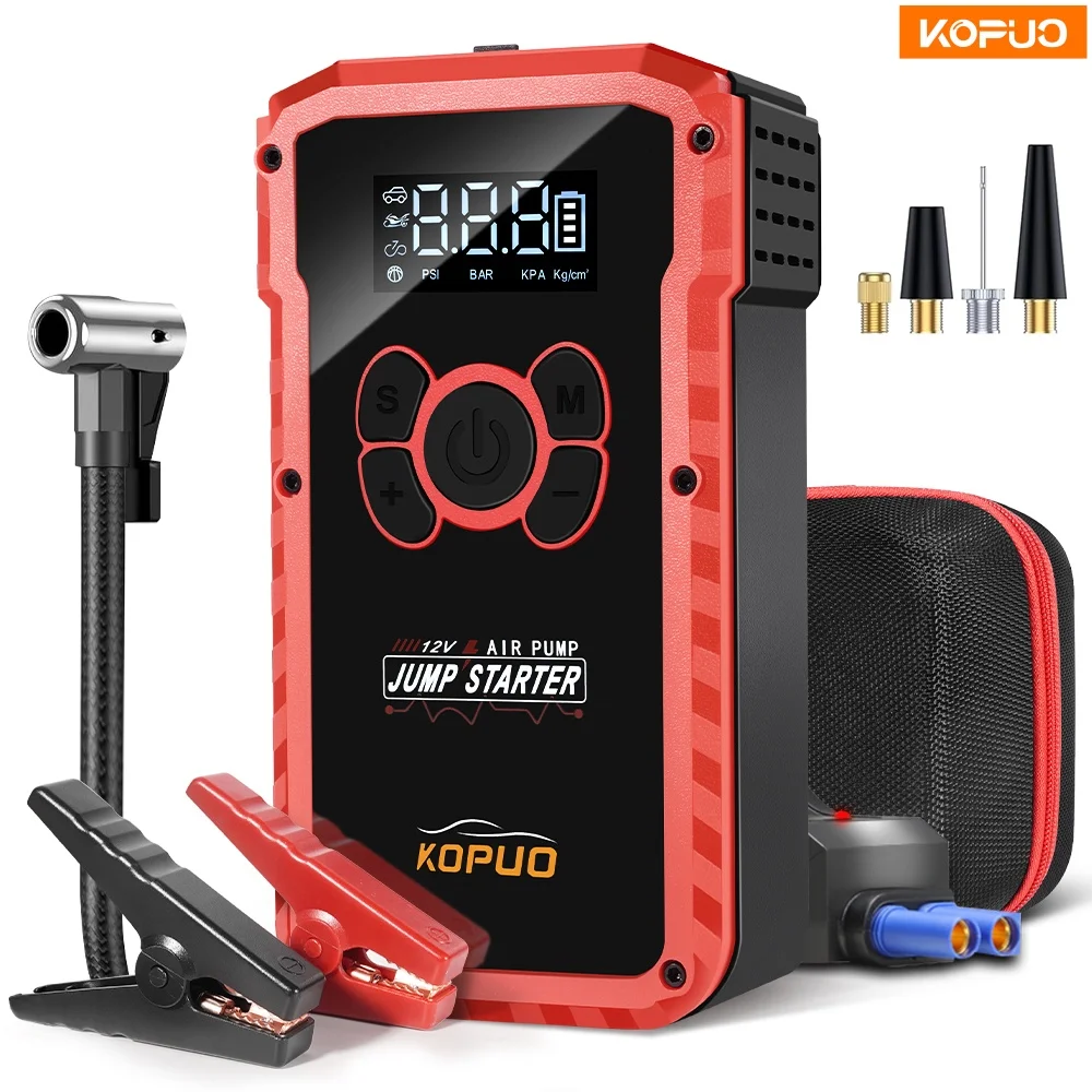 

6000A Peak Car Jump Starter with Air Compressor, 12V Car Accessories with Tire Inflator, Pressure Gauge, 150PSI