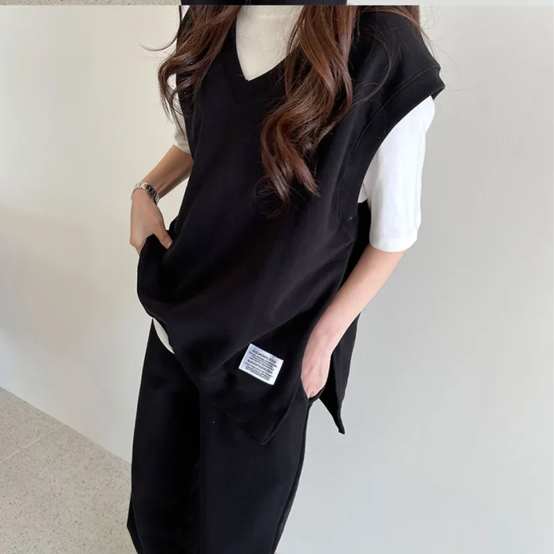 Fashionable Fleece Lined Oversized Sweater And Pants Set for Women Casual V Neck Open Split Loose Fit Autumn Winter Outfit