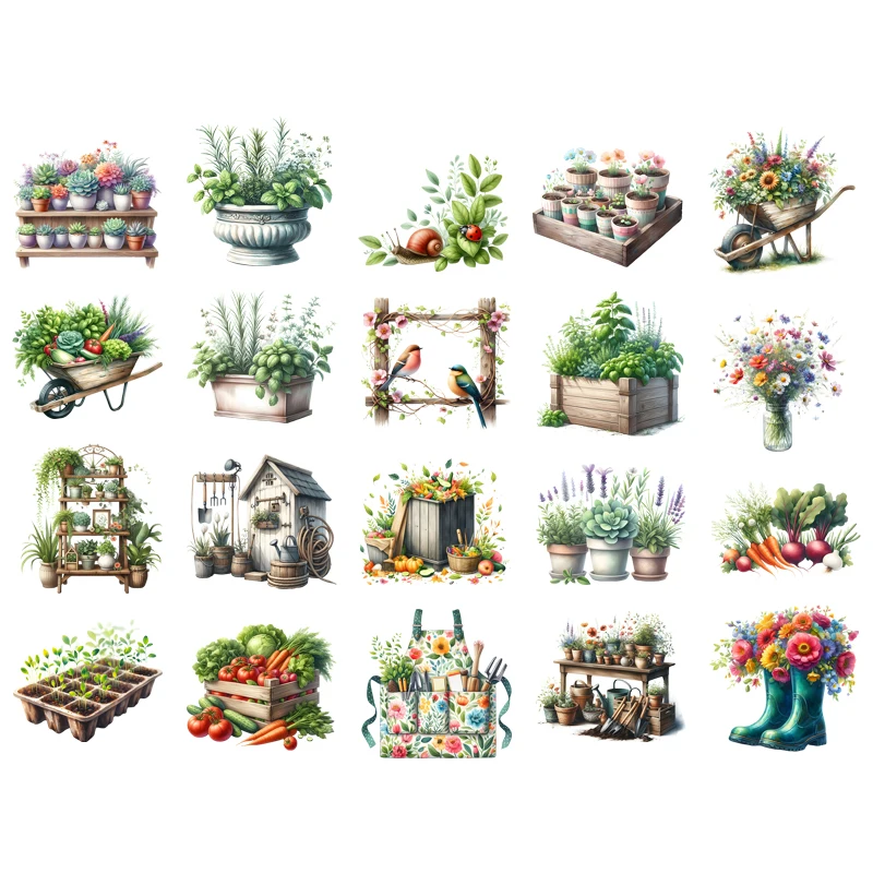 23 pieces of Garden heat transfer stickers -snail mint unique retro design, suitable for clothing, washable decorative stickers