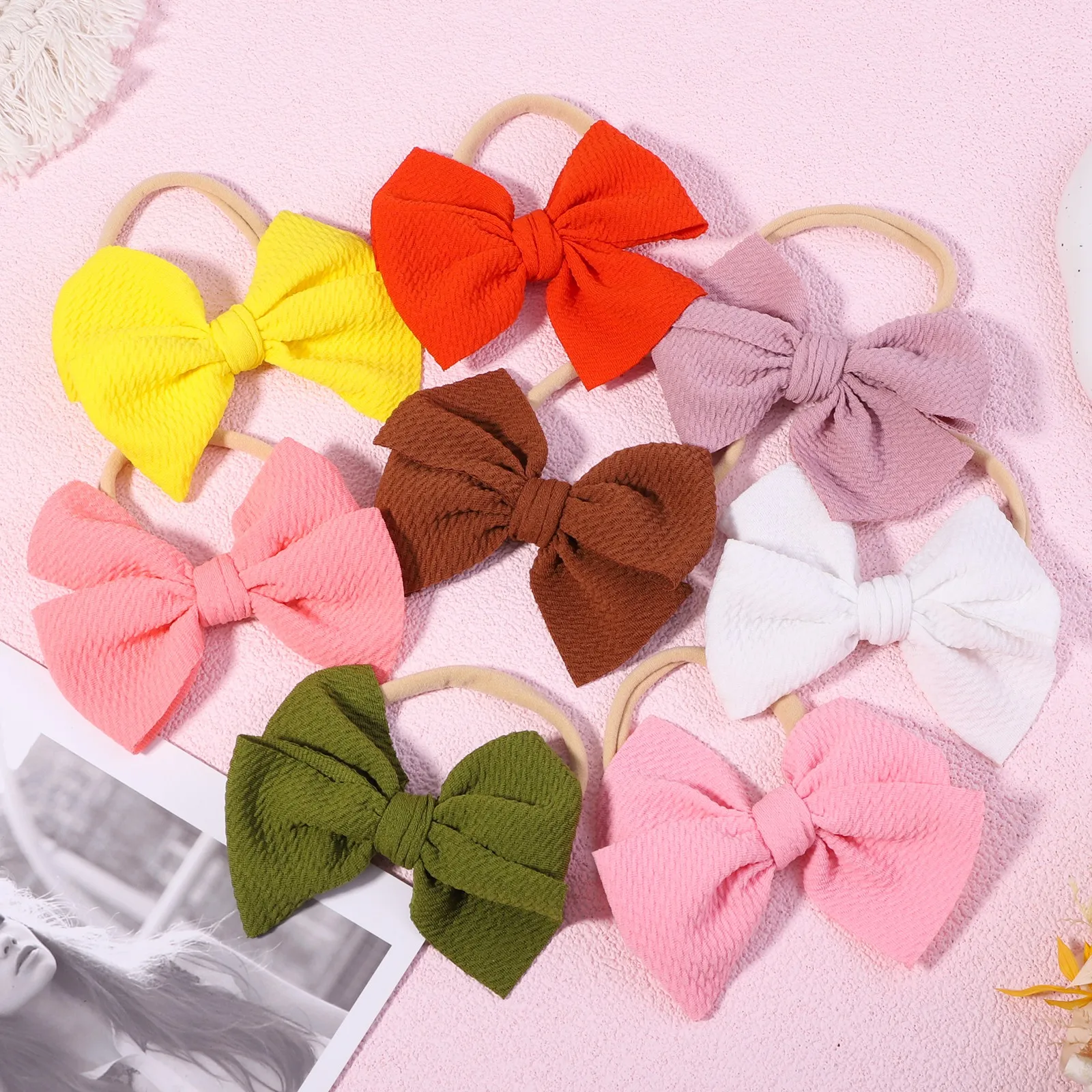 1pcs Soft Bow Headband Gift for Girl Head Band Nylon Elastic Hairband Newborn Kids Toddler Solid Color Baby Hair Accessories