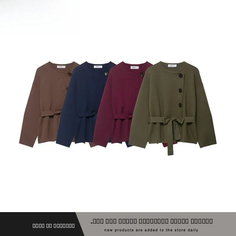 

Faionable Knitted ort Coat with Belt Autumn Winter New Arrival Women's Street Sle Polyester Fiber 00% Long Sve