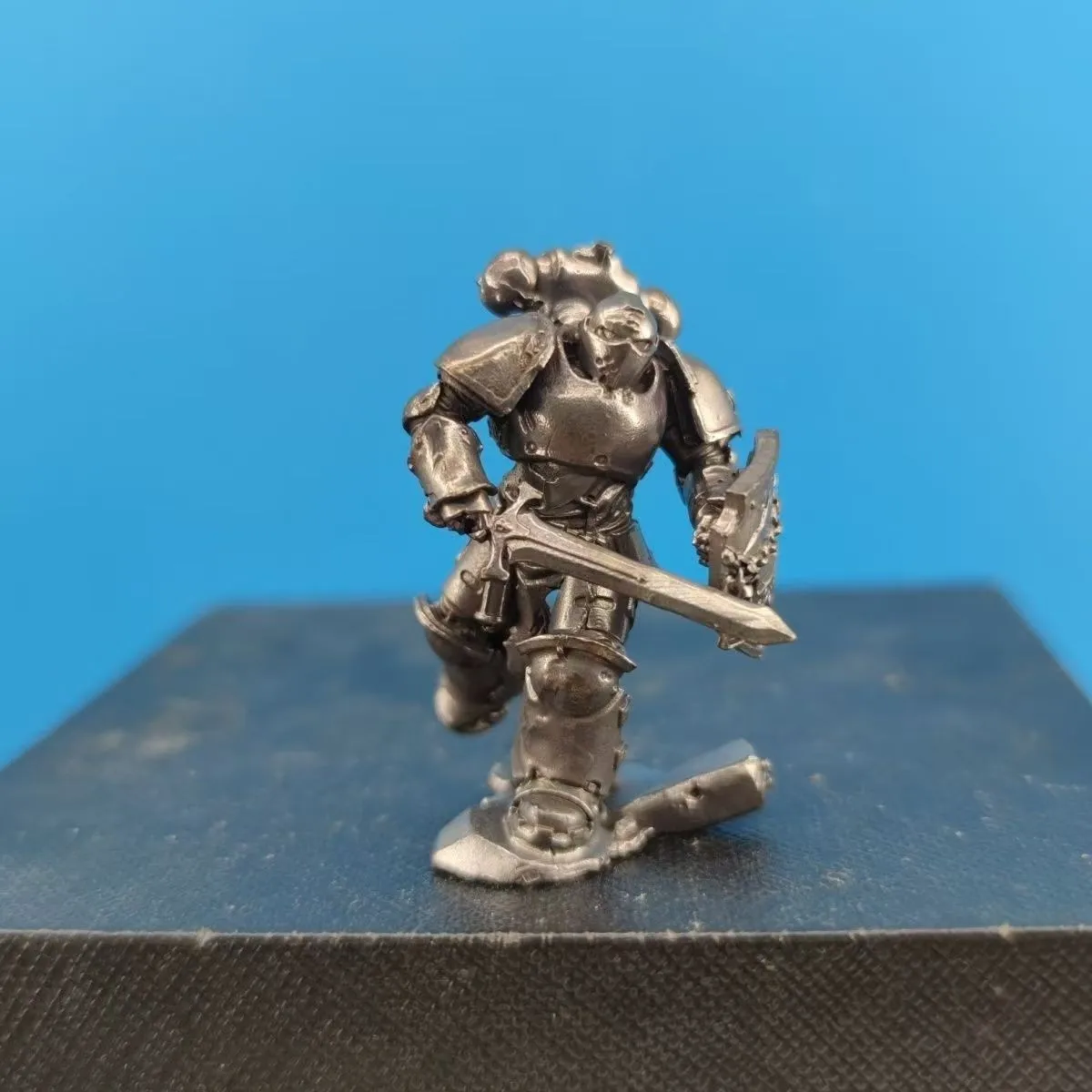 Brass Heavy Armored Knight Miniature Figure Sword Shield Statue Collectible
