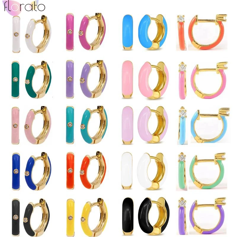 

925 Sterling Silver Needle Colorful Enamel Circle Hoop Earrings for Women Piercing Cartilage Huggie Anniversary Earrings Jewelry