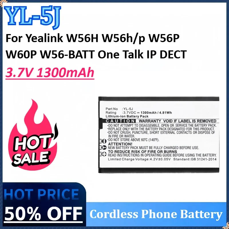 New YL-5J 3.7V 1300mAh 4.81Wh Cordless Phone Rechargeable Battery for Yealink W56-BATT W56H W56h/p W56P W60P One Talk IP DECT
