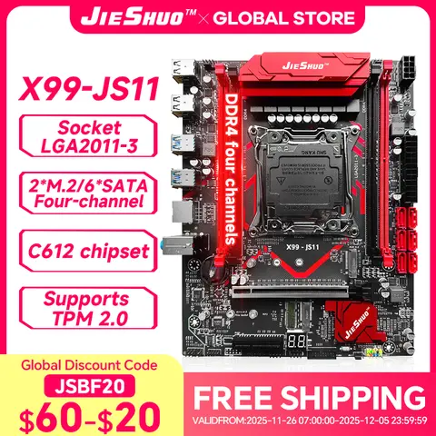 Jieshuo X99-JS11 conjunto de placa-mãe com LGA2011-3 xeon e5 2680v4 ddr4 16gb 2133mhz memória ram nvme m.2 sata suporte tpm 2.0