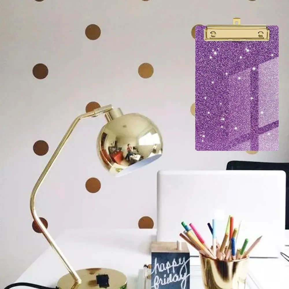 Rosa glitter escrita clip, clipe metálico liso, ideal para escritório, sala de aula, clipes acrílicos