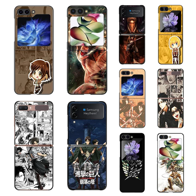 Etui na telefon Samsung Z Flip 6 5 4 3 Galaxy ZFlip6 5G Flip5 Flip4 Levi Attack on Titan Black Hard Camera Protective Cove