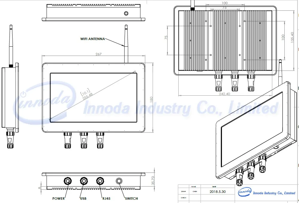 كمبيوتر لوحي صناعي عالي الجودة من الفولاذ المقاوم للصدأ مقاس 10.1 بوصة يعمل بنظام أندرويد مقاوم للماء Ip65