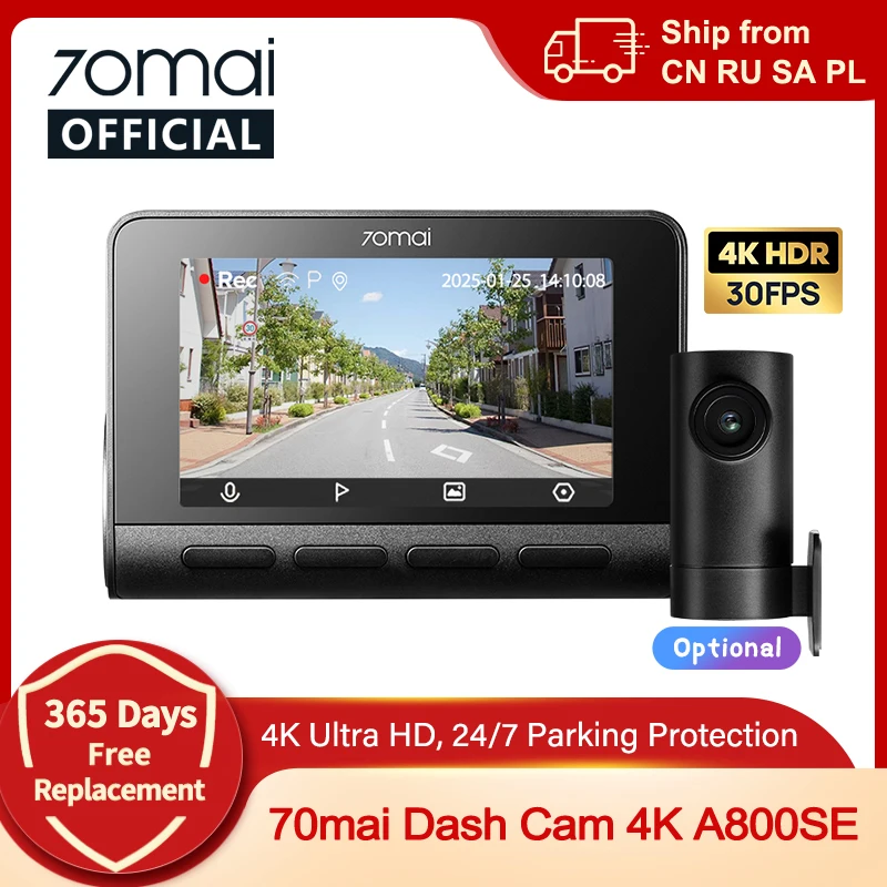70mai A800SE 4K Car DVR Support Rear or Interior Cam 24H Parking