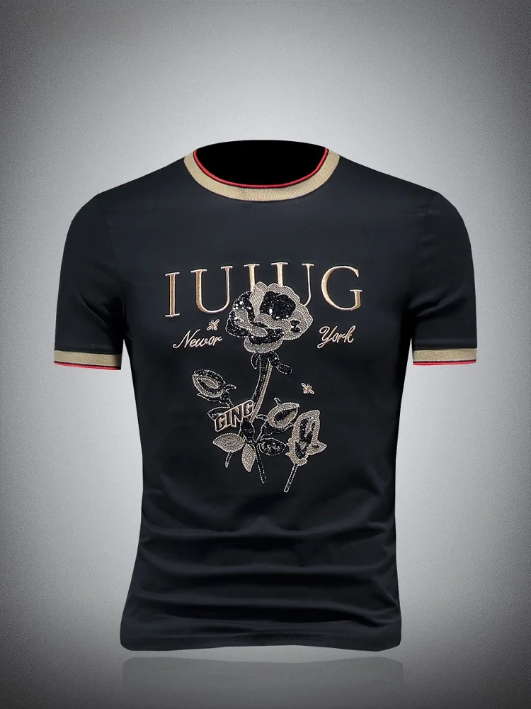 

Мужская футболка с вышивкой Ele, модная, приталенная, летняя, с коротким рукавом, в полоску, класса люкс