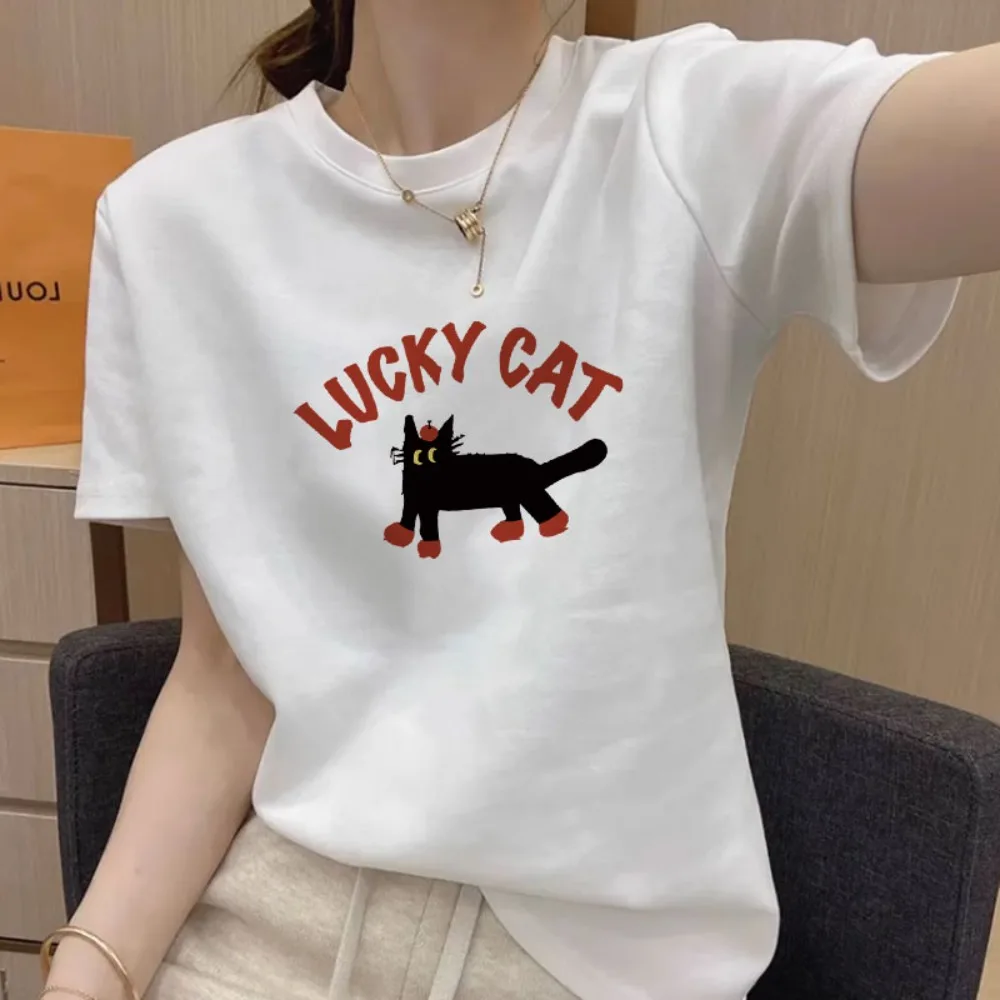 

White Cotton Ort Sve T-shirt Women's Loose Slimming Korean Sle Summer Top Faishonable Commute Wind Youth Pat