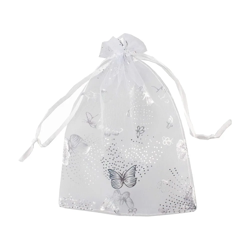 50pcs White Butterfly Organza Drawstring Gift Small Sachet Bags Bead Jewelry Pouch for Wedding Candy Festival Favor  Packaging
